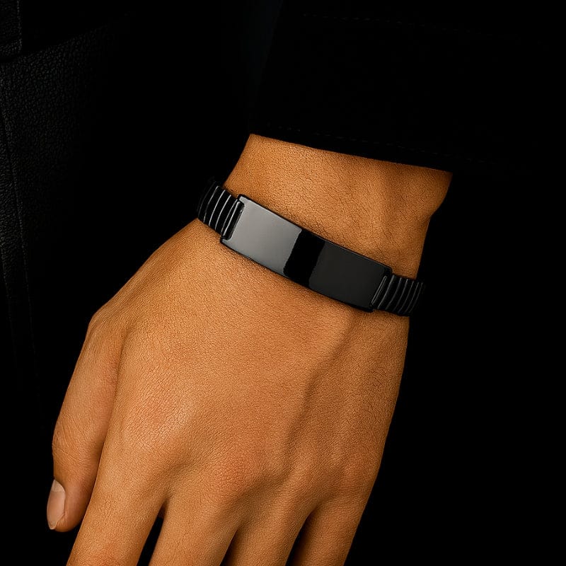 Bracelet ajustable homme en acier noir avec mécanisme extensible
