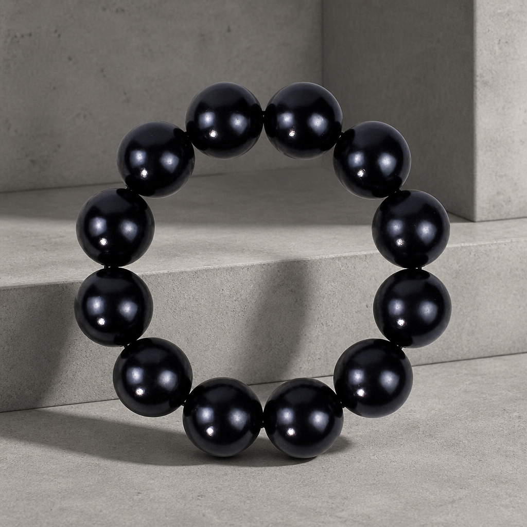 Bracelet boule homme en bois massif, billes rondes en santal noir poli