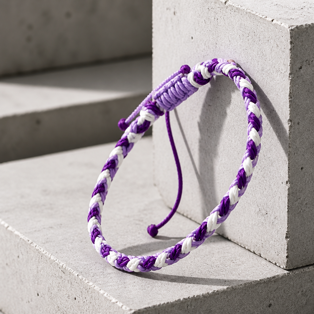 Coloris violet, alternance de fils prune et blancs
