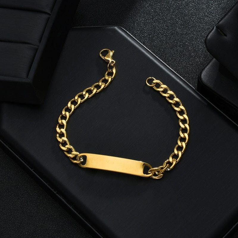 Bracelet chaîne dorée homme personnalisé plaque gravable