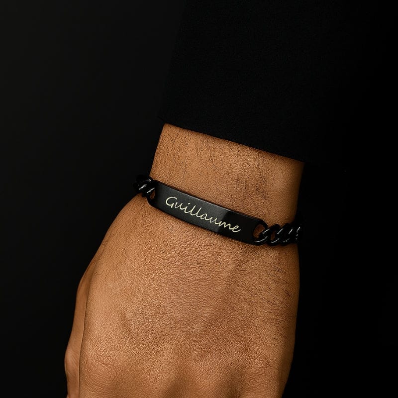Bracelet chaîne homme noir personnalisé gravure laser acier inoxydable