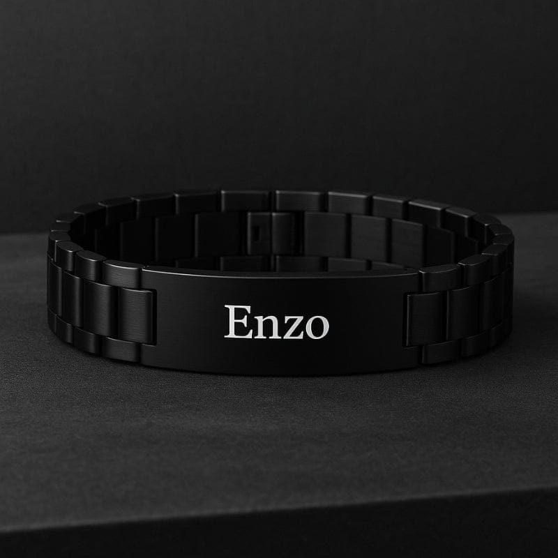 Bracelet chaîne homme noir personnalisé gravé prénom acier inoxydable maillons LBDH