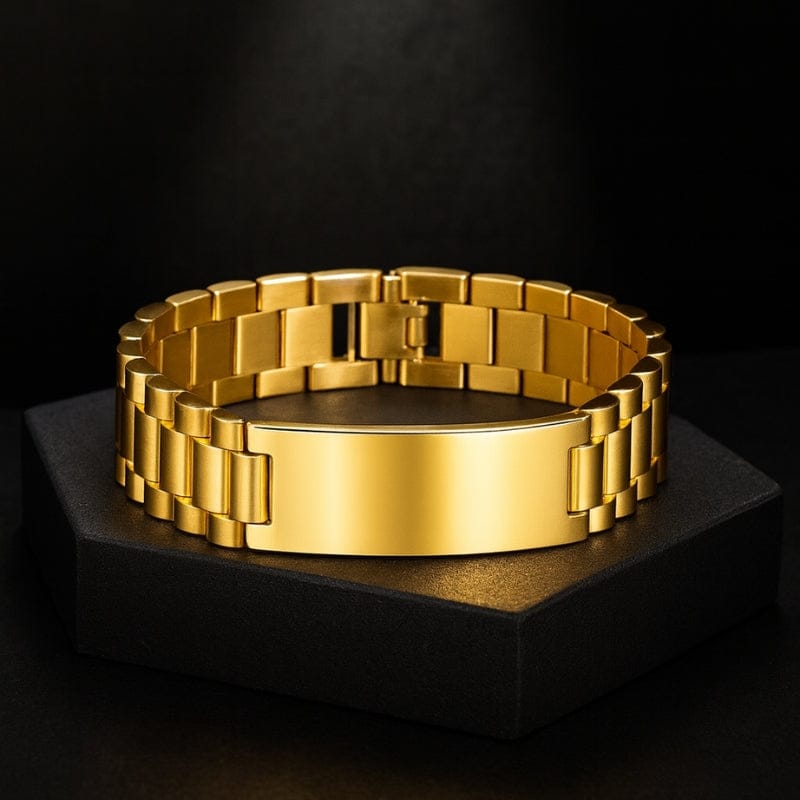 Bracelet chaîne homme or doré personnalisable luxe acier inoxydable plaque gravable LBDH