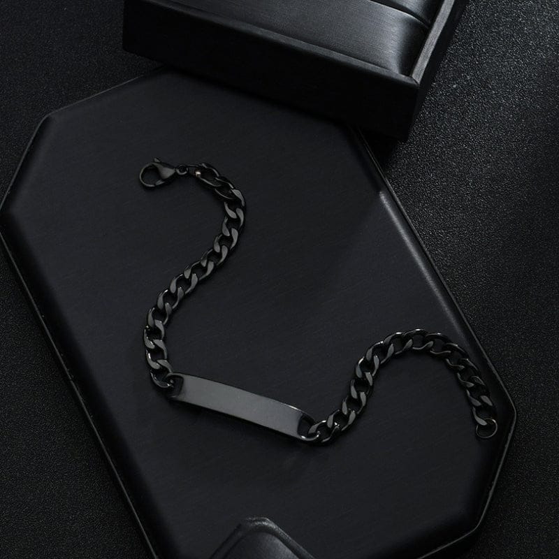 Bracelet chaîne noire homme personnalisé acier inoxydable plaque gravable
