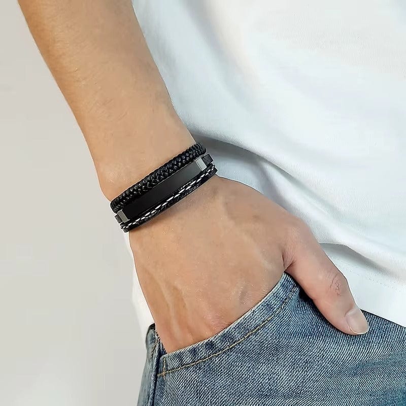 Bracelet cuir homme large personnalisé multi-rangs