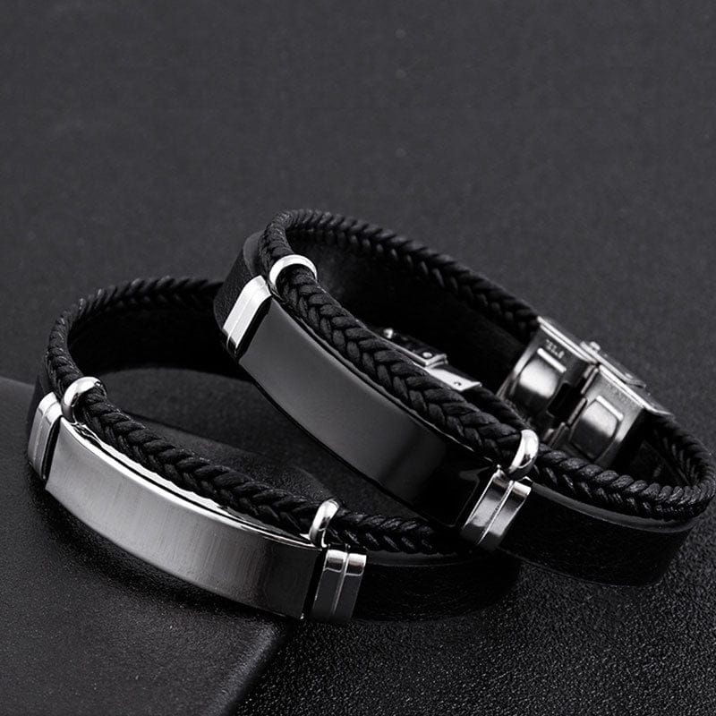 Des Finitions Exemplaires - Bracelet Homme Inoxydable et Similicuir, Plaque à Graver
