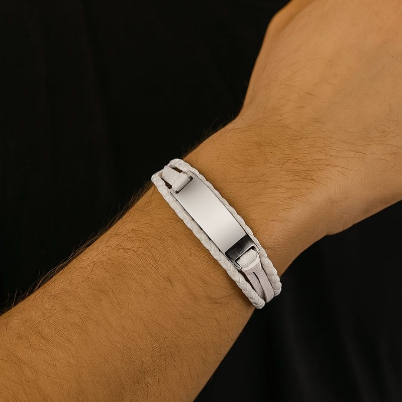 bracelet cuir tresse homme blanc personnalise porte