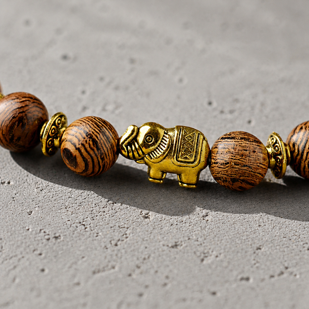 Des Finitions Exemplaires - Bracelet Été Homme en Perles de Bois et Éléphant
