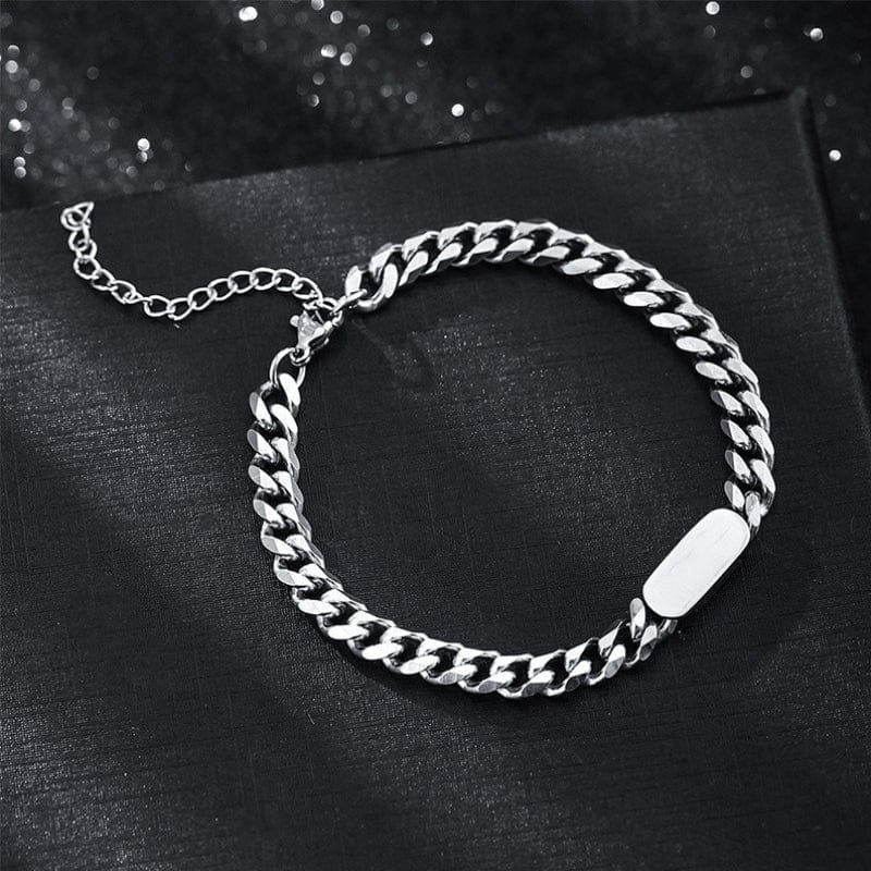 Bracelet homme personnalisé gourmette acier inoxydable argenté