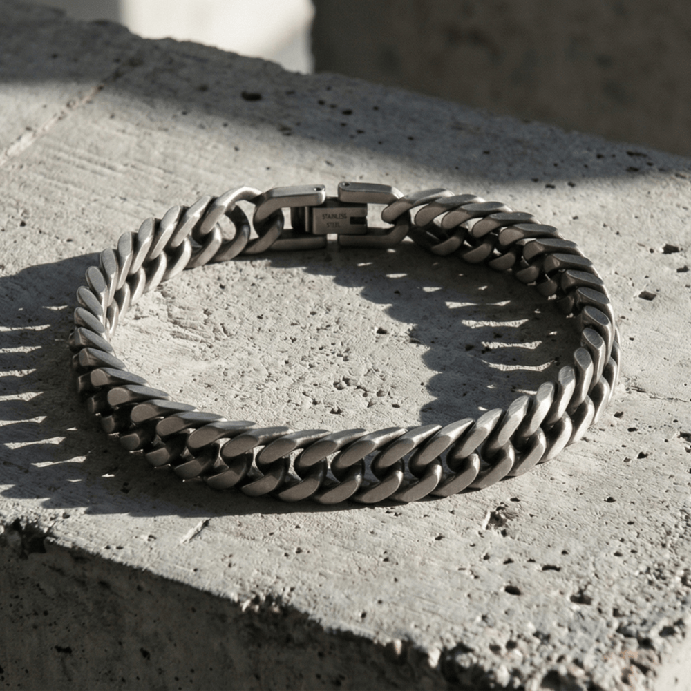 Bracelet homme gourmette argent acier inoxydable maille cubaine