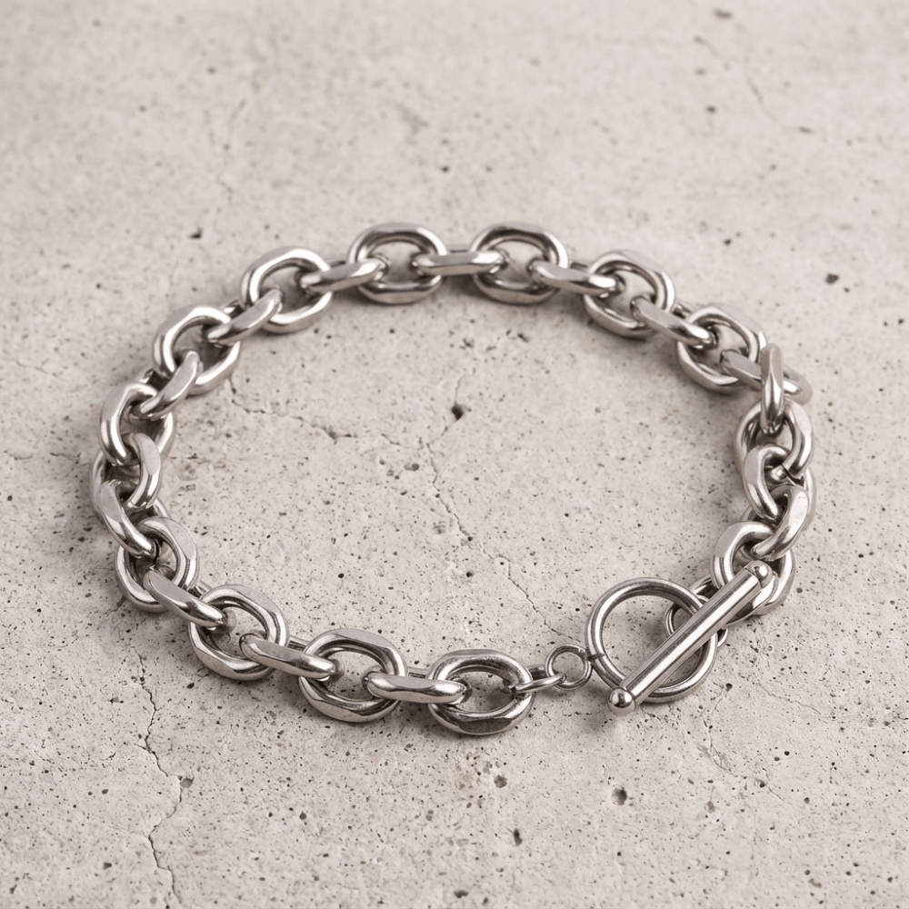Gourmette homme argent bracelet maille acier inoxydable