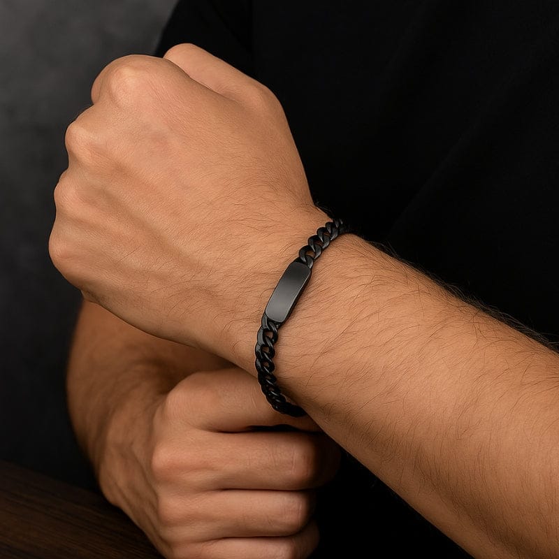Bracelet homme personnalisé gourmette acier inoxydable noir