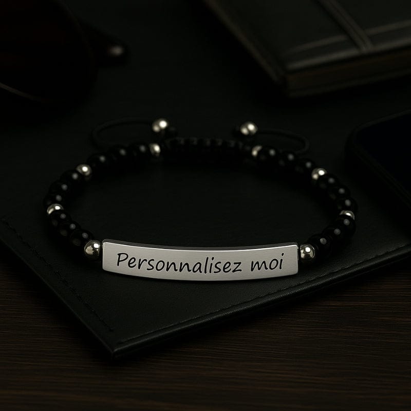 Bracelet hématite homme gravable personnalisable pierres naturelles noires