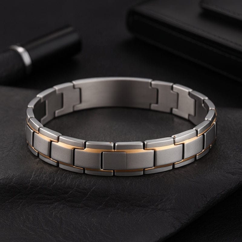 Bracelet homme acier inoxydable a personnaliser maillons épais avec détails dorés