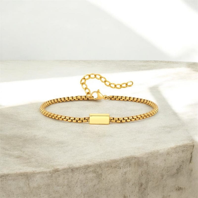 Bracelet homme chaîne fine dorée, mousqueton et chaîne d'extension