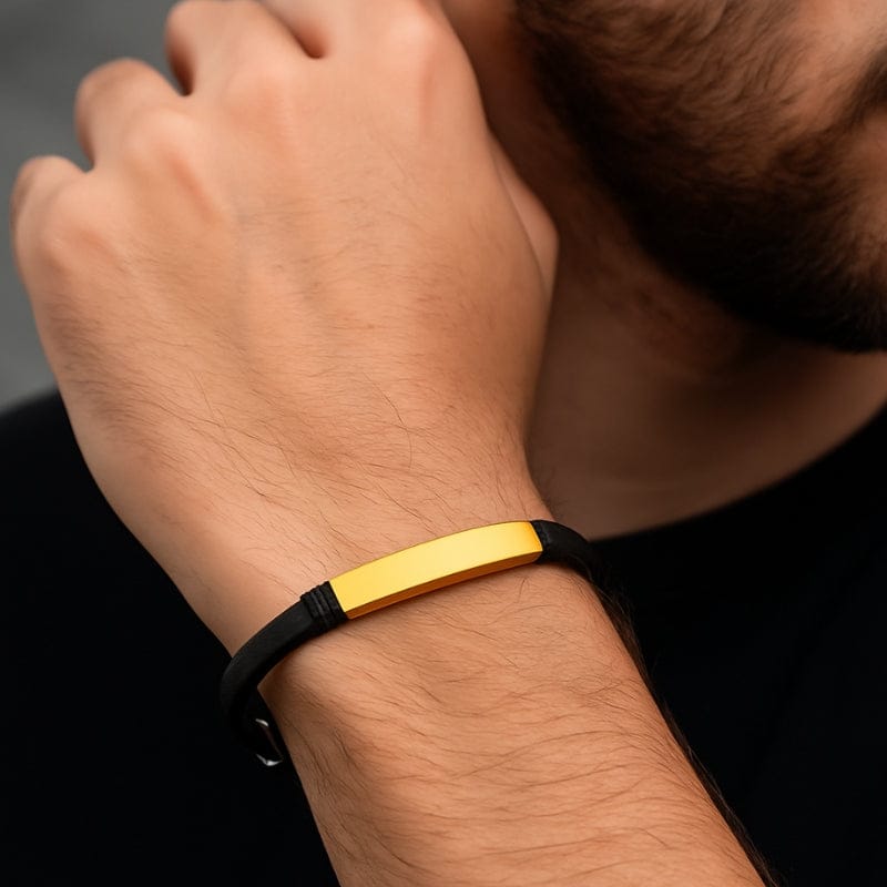 Bracelet cuir homme et acier inoxydable gravure laser