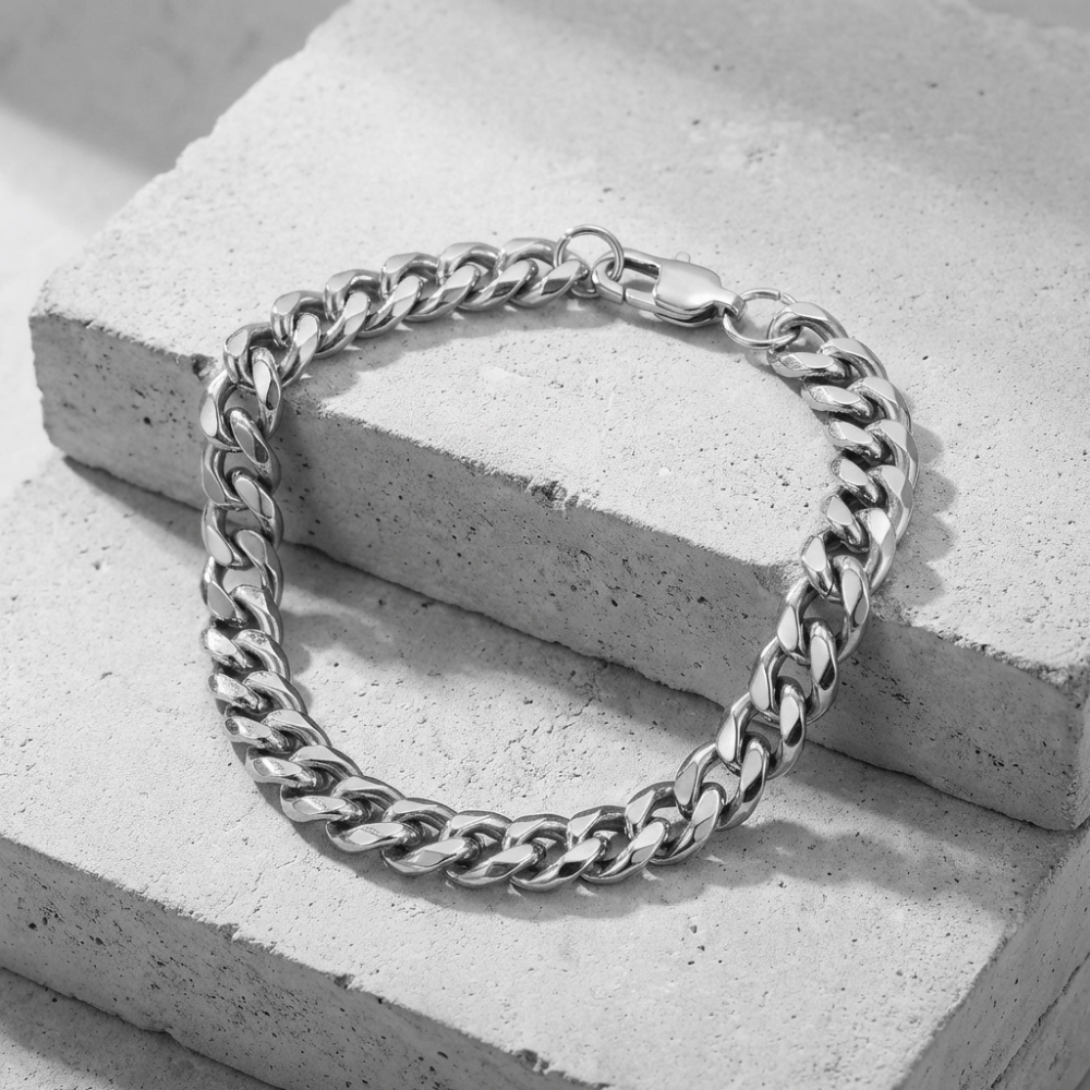 Gourmette homme acier inoxydable finition argent maille