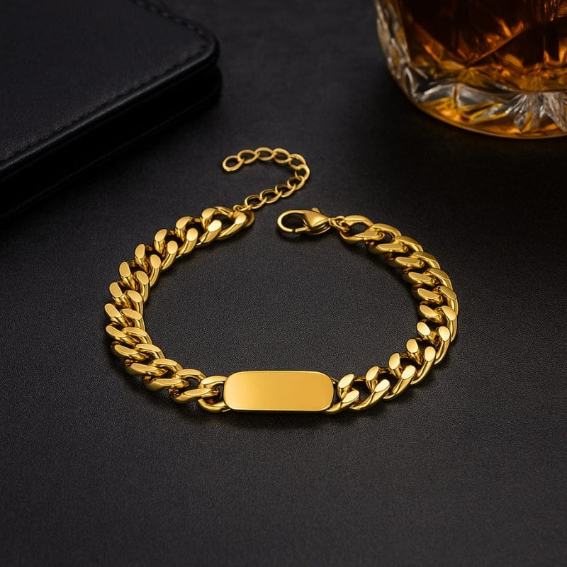 Bracelet personnalisé gourmette homme acier doré gravure