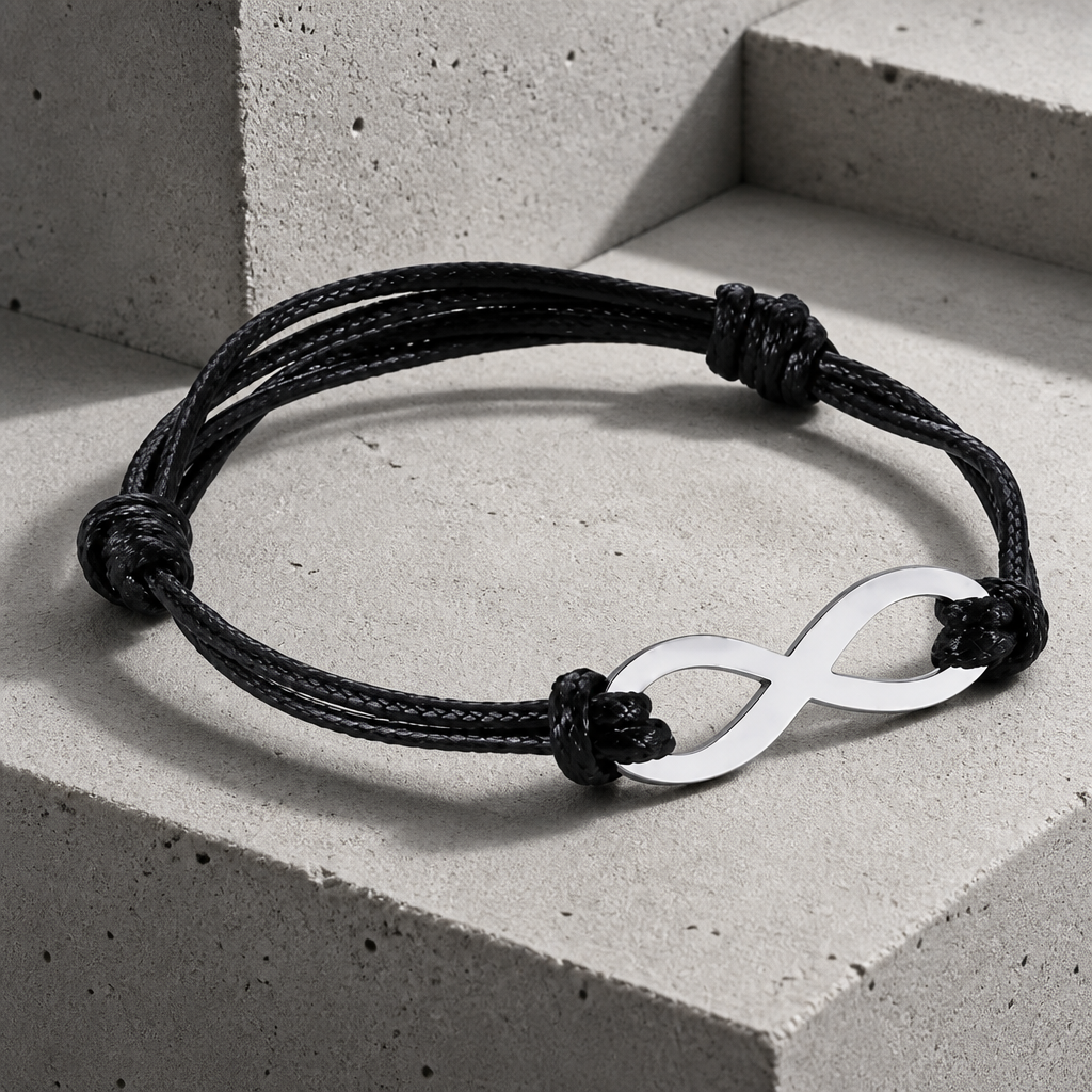 Bracelet homme papa personnalisé, plaque infini en acier sur cordon noir