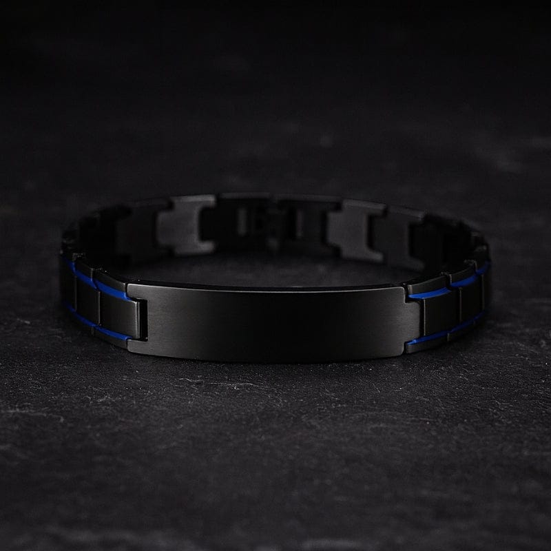 Bracelet homme personnalisé acier inoxydable maillons épais détails bleus