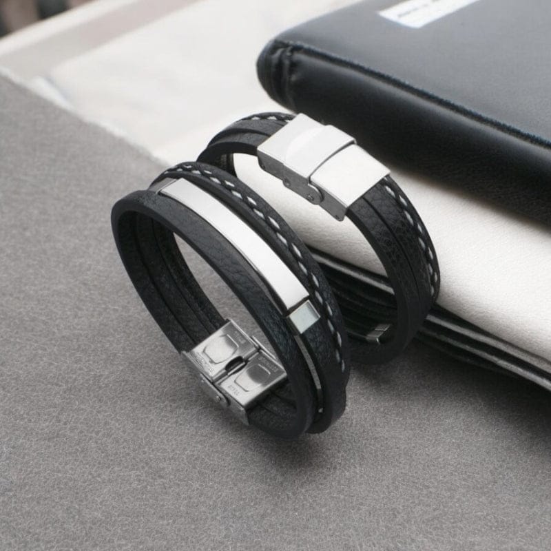 Bracelet homme personnalisé cuir large avec gravure offerte