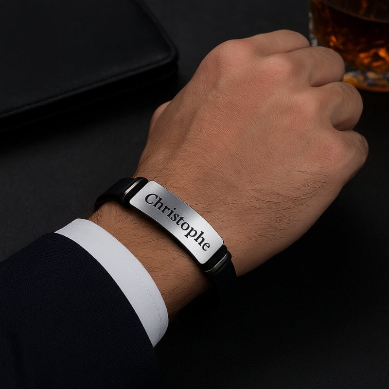 Bracelet manchette homme personnalisable silicone acier style tendance