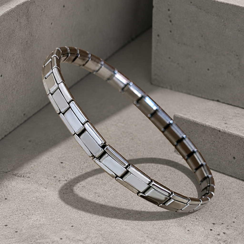 Bracelet italien homme argenté à maillons plats extensibles en acier