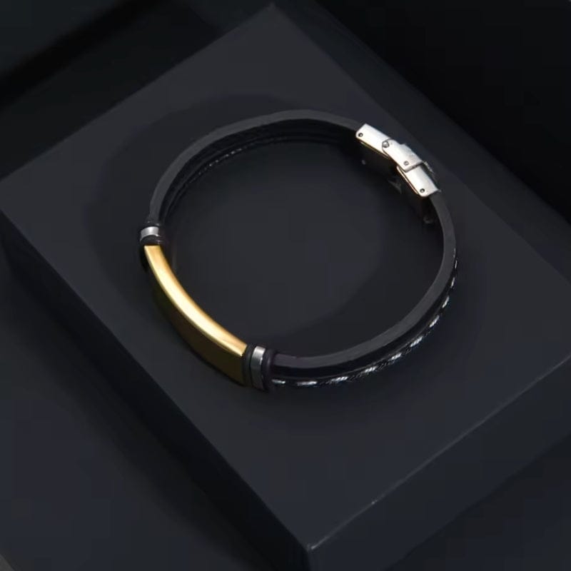 Bracelet personnalisé homme cuir gravé acier inoxydable