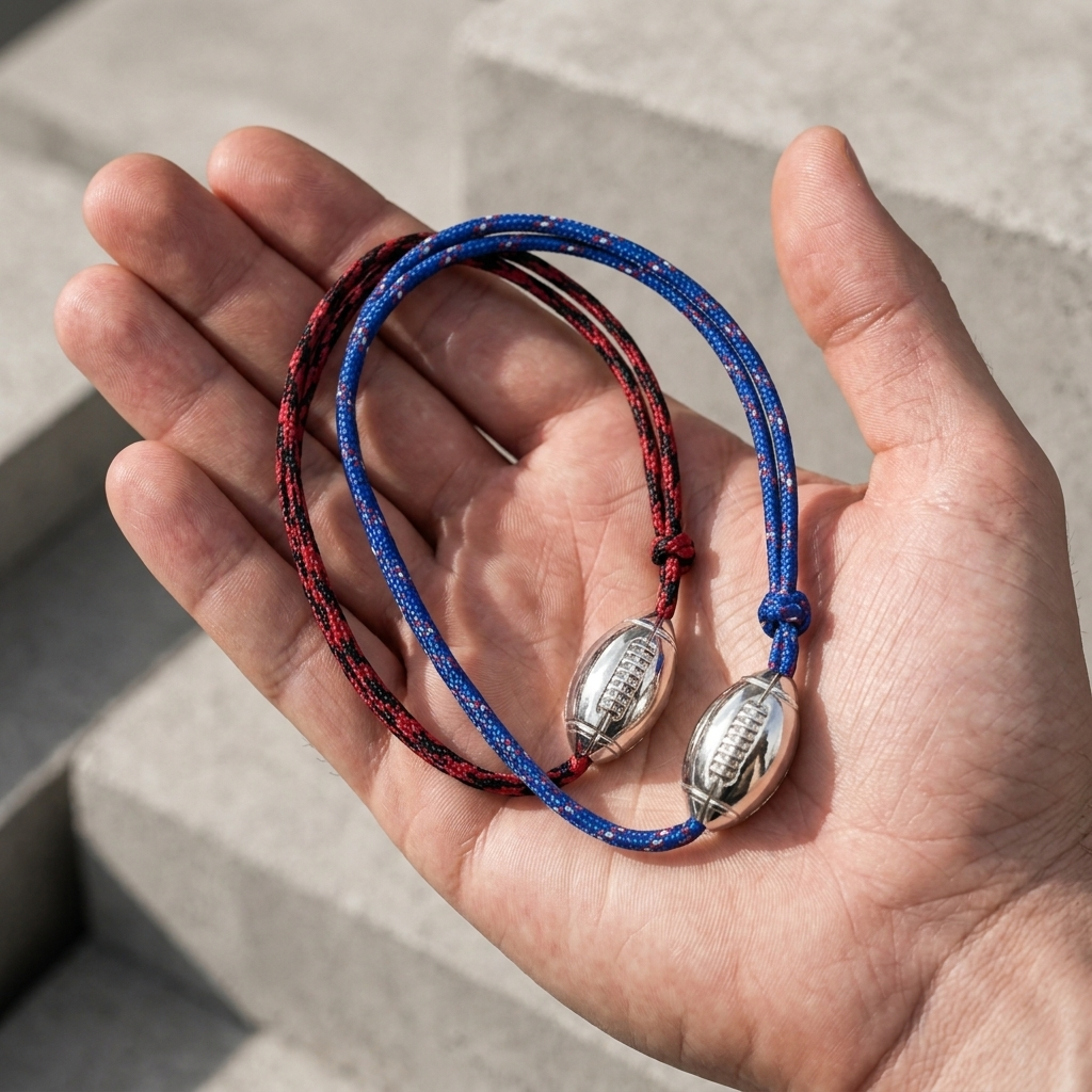 Le lot de deux bracelets tenu dans une paume ouverte