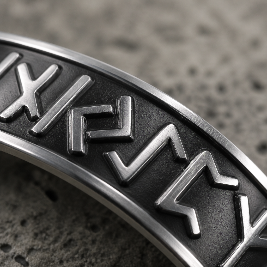 Des Finitions Exemplaires - Bracelet Scandinave Homme, Jonc Ouvert en Acier à Runes