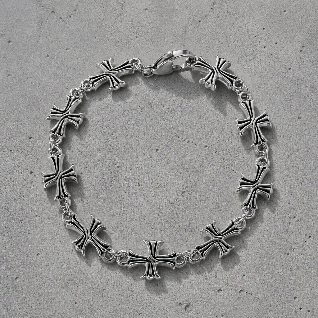 Bracelet templier homme, chaîne de croix pattées en acier vieilli