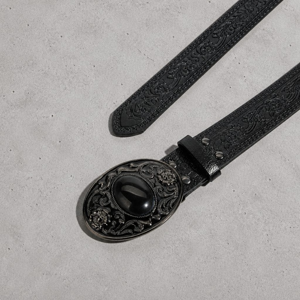 Des Finitions Exemplaires - Ceinture Américaine Homme Noire, Boucle Ovale à Cabochon