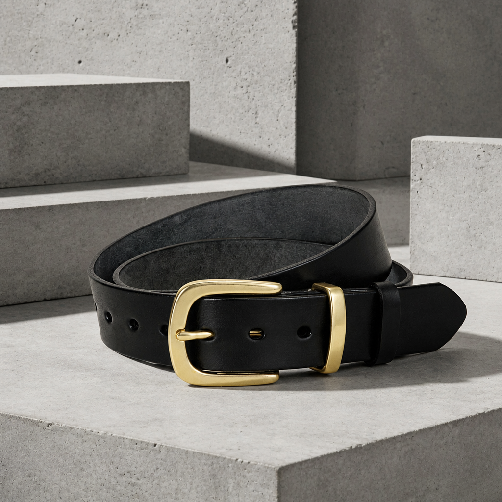 Ceinture cuir homme de qualité noire en vachette épaisse, boucle à ardillon en cuivre