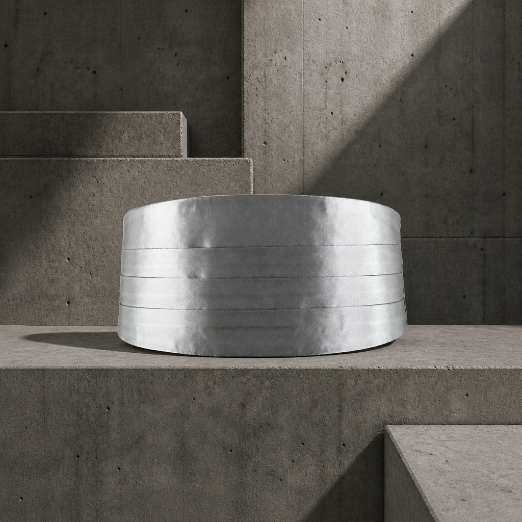 Ceinture de smoking homme en satin argenté plissé