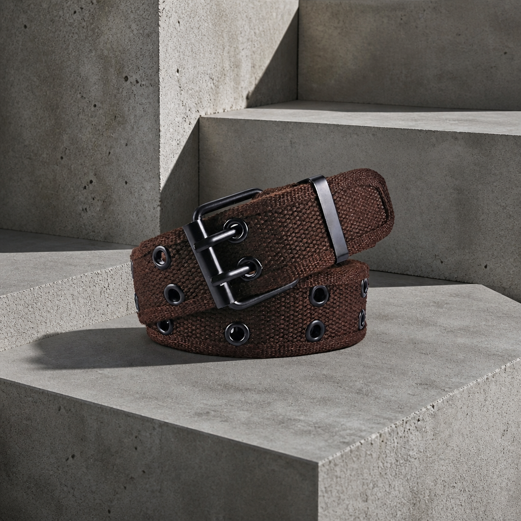 Ceinture de travail homme en toile marron, double rangée d'œillets métalliques