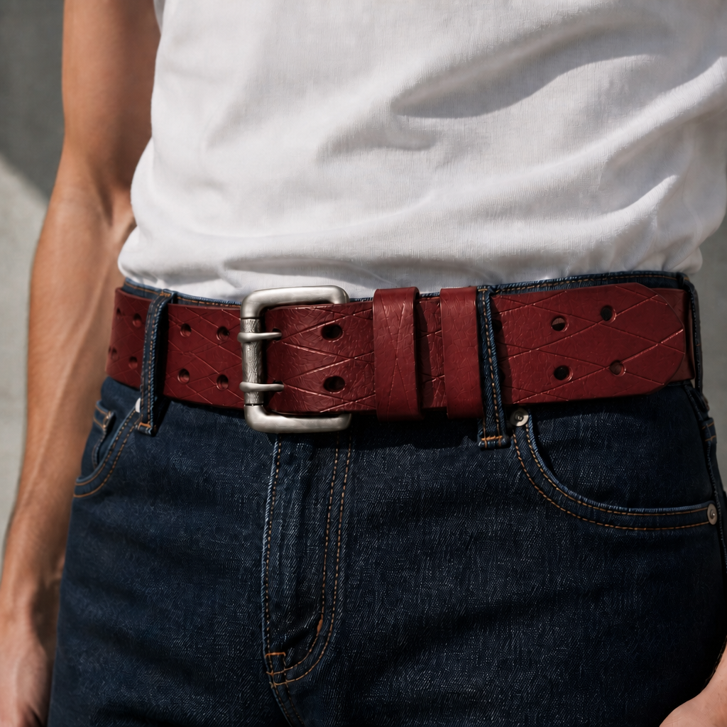 Des Finitions Exemplaires - Ceinture Homme Tendance Gravée en Losanges, Boucle Argent Mat