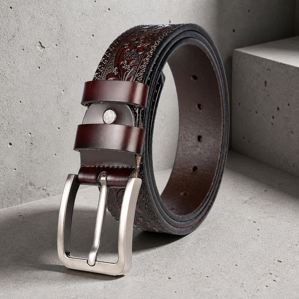 Boucle argentée brossée et passants de la ceinture mexicaine marron
