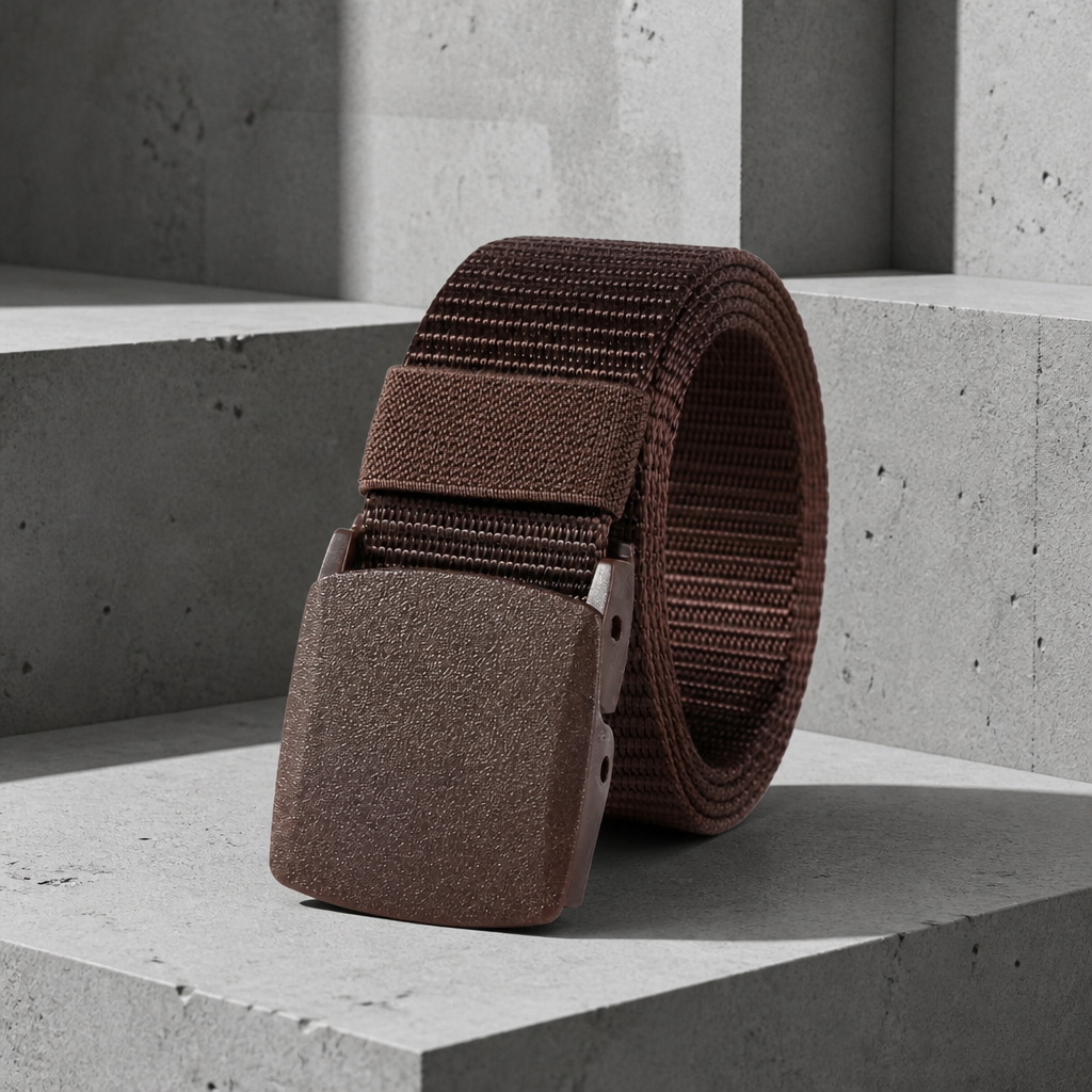 Ceinture sangle homme marron, boucle en polymère marron