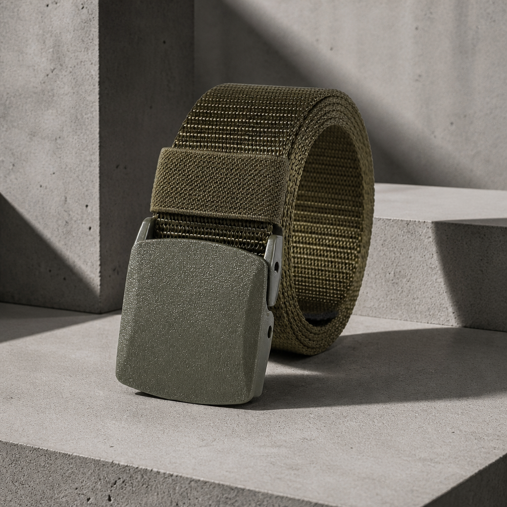Ceinture sangle homme vert olive, boucle gris vert