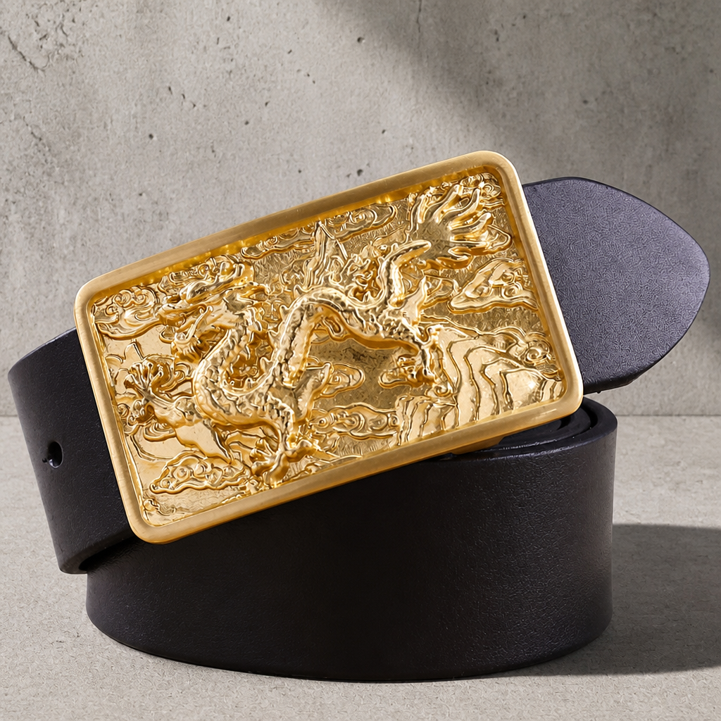 Gros plan de la plaque en laiton : dragon chinois et nuages en relief