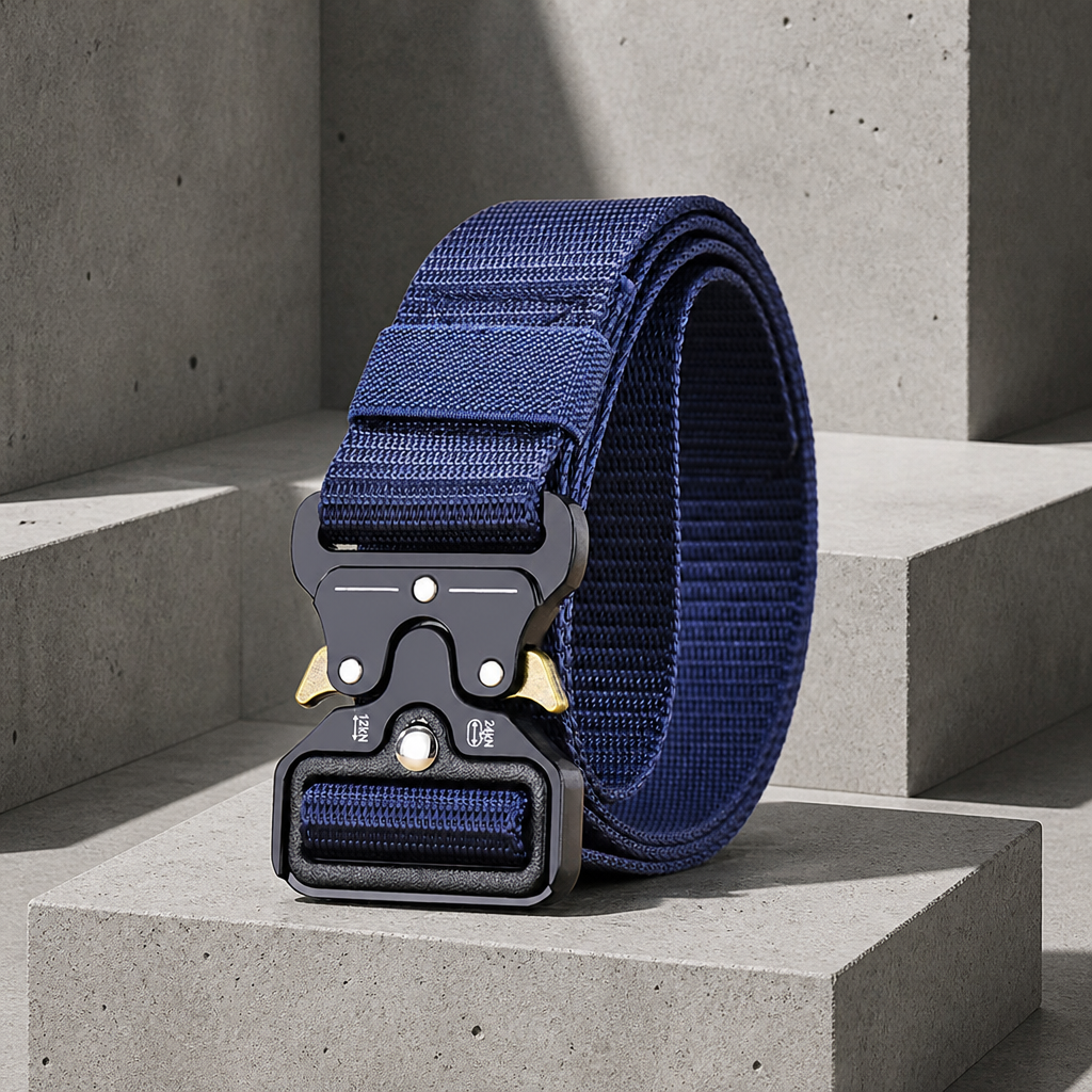Ceinture réglable homme en sangle bleu marine, boucle à ouverture rapide