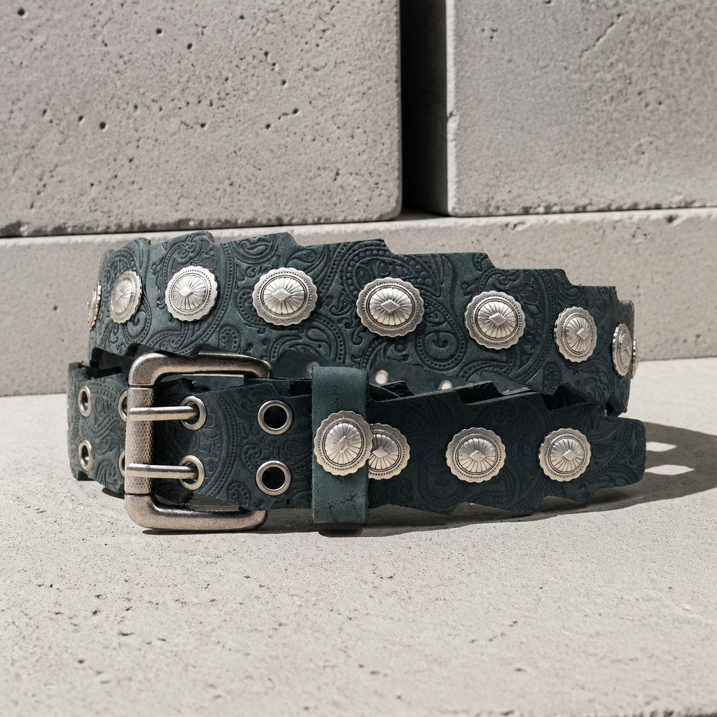 Boucle à double ardillon et conchos de la ceinture western gris anthracite