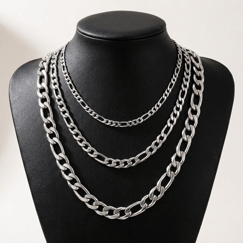 collier figaro homme argent acier maille gourmette alternée