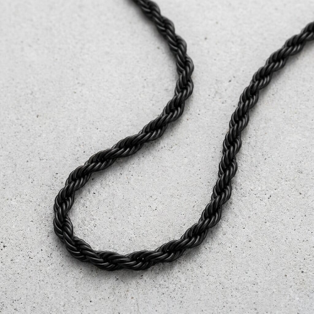 chaine corde homme noir acier inoxydable
