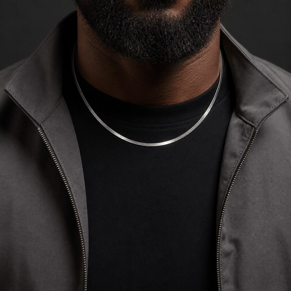 chaine tour de cou homme plate argent acier