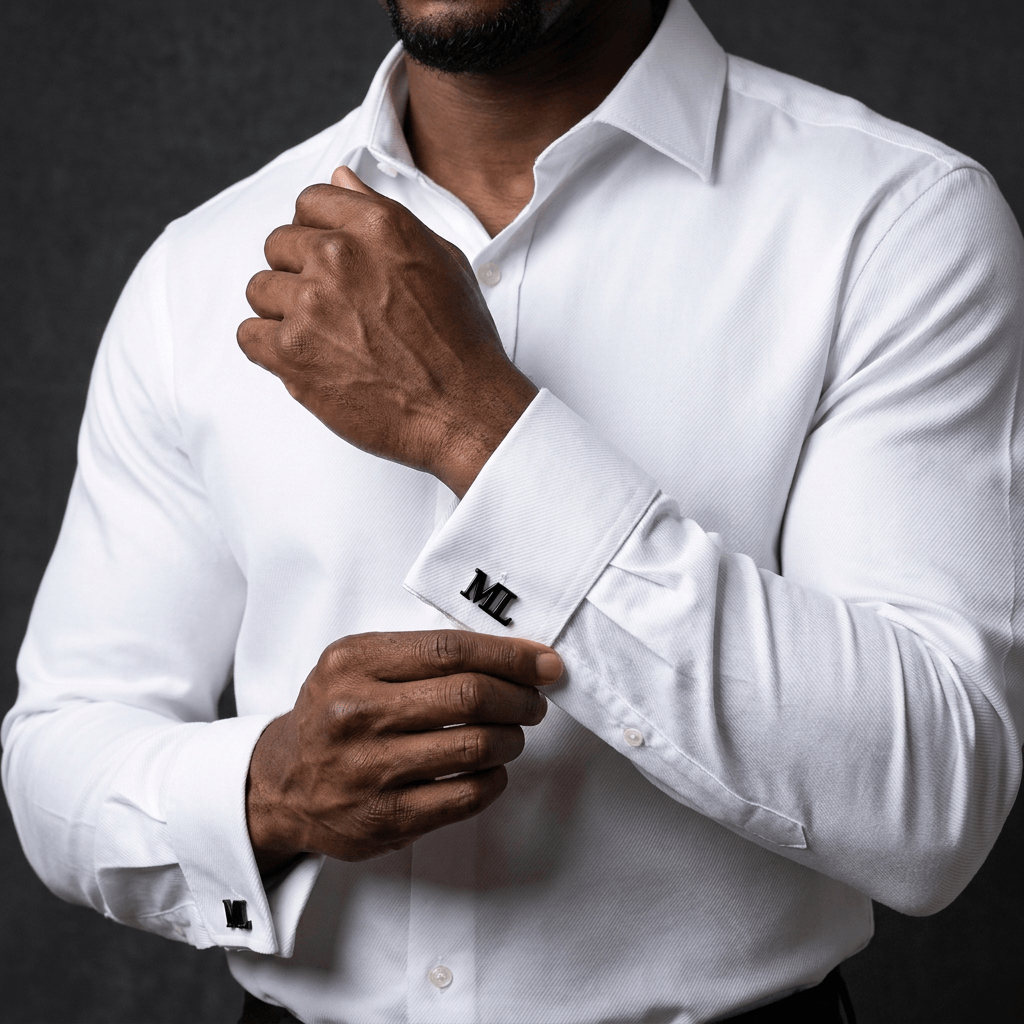 chemise blanche ornée de bouton de manchettes en lettres initiales