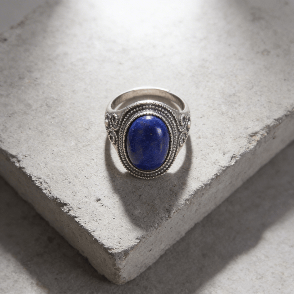 Chevalière homme argent 925 lapis lazuli plateau ovale