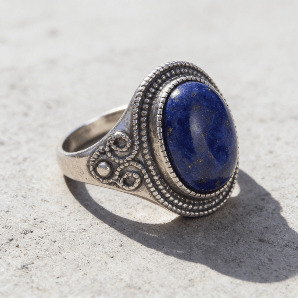 Chevalière argent massif homme lapis lazuli spirales
