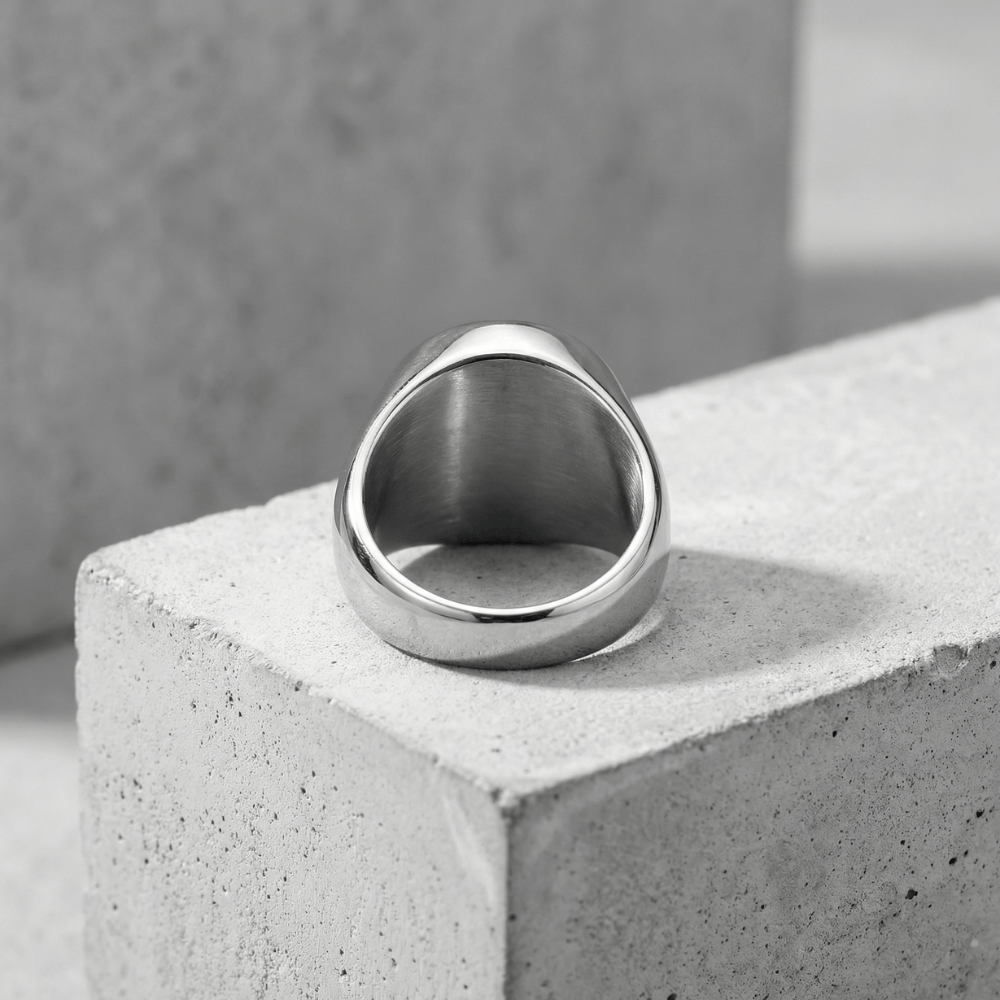 chevalière homme argent acier inoxydable anneau large intérieur poli