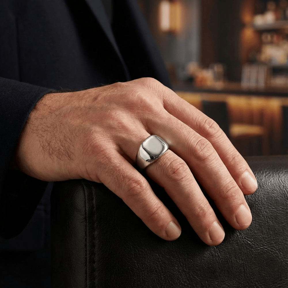 Chevalière acier inoxydable homme argent bague poli